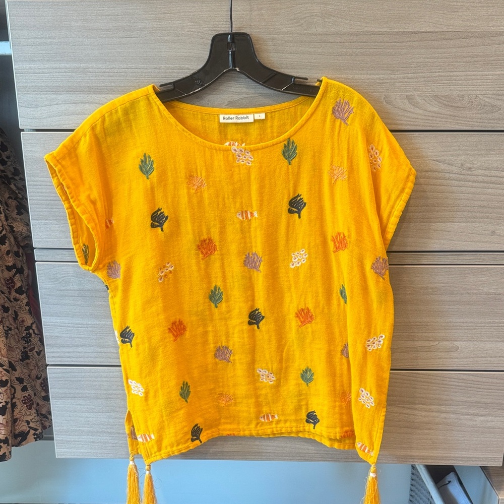 Roller Rabbit Bright Yellow Embroidered Blouse